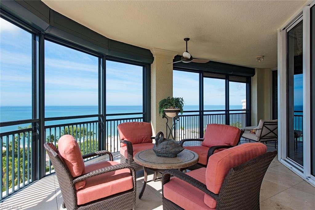 C.11767 - Savor the panoramic west, south and east views from this spacious estate end residence.  Enjoy the glorious views of twinkling lights at night and the blue waters of the Gulf of Mexico and Venetian Bay by day.  The elevator opens in to your private lobby.  Encompassing 4,740 SF under air, this residence features four bedrooms, a family room with gas fireplace, 4.5 baths, and gourmet kitchen with gas cooktop. The Seasons is a luxury high rise building located in prestigious Naples Cay.  Enjoy fine dining and shopping at nearby Venetian Village and Waterside Shops.