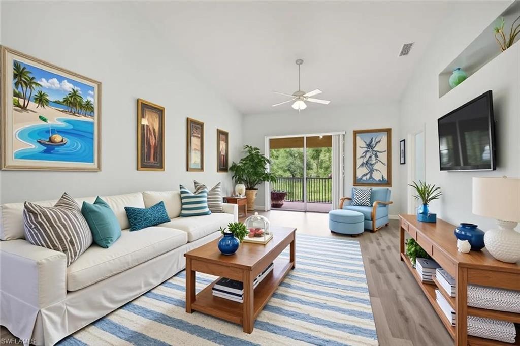One or more photo(s) has been virtually staged, AI generated or rendered.  

Move right into this beautifully updated second-floor villa featuring 2 bedrooms + den, 2 baths, and an attached 1-car garage. The versatile den can easily double as a family room, office, media room, or all-purpose space to fit your lifestyle needs. Freshly repainted inside and showcasing new luxury plank vinyl flooring throughout, this home offers a bright and inviting atmosphere with soaring vaulted ceilings that enhance the open feel. Relax and enjoy the gorgeous views of lush landscaping and preserve area from this peaceful setting. The extended driveway is a rare and highly valuable feature in this community, providing additional convenience for guests and parking.

Residents enjoy outstanding amenities including 2 community pools, clubhouse, exercise room, tennis courts, and pickleball. Conveniently located close to downtown Naples, dining, shopping, and beaches, this move-in ready residence offers the perfect blend of comfort, flexibility, and Florida lifestyle living.

3-5% Downpayment assistance available.