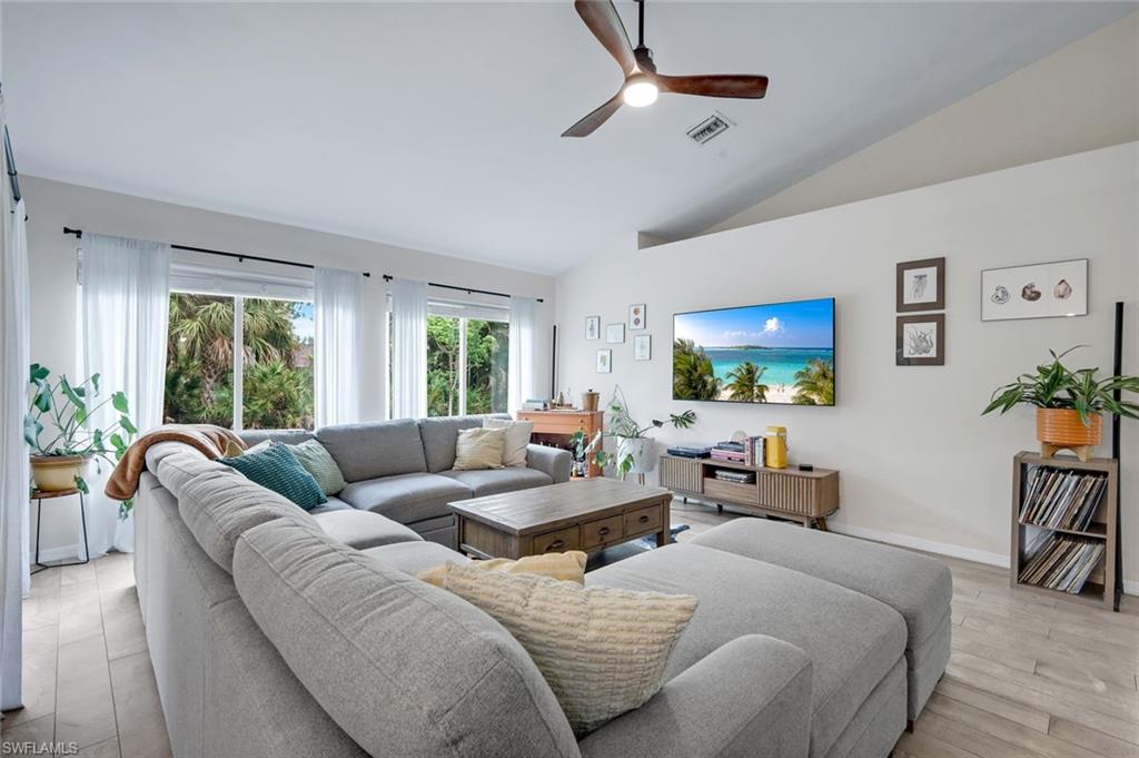 THIS IS IT! Beautifully updated 3-bedroom, 2-bathroom home located minutes from downtown Bonita Springs! Situated on an oversized lot, this home is sure to impress! Upon entering, you will be wowed by the volume ceilings and abundant natural light. The home boasts tasteful upgrades including white shaker cabinets, quartz countertops, stainless steel appliances, wood-look tile throughout the main living areas and bedrooms, hurricane impact windows, and an incredibly low electric bill thanks to fully OWNED solar panels. Living room and kitchen are open to one another for seamless entertaining.  Enter the spacious rear lanai from all main living areas.  The front entry features an additional lanai to enjoy the cool cross-breeze all winter long! HUGE backyard offers PLENTY of room for a pool and is surrounded by greenery for ultimate privacy. Primary suite is located just off the main living area on the northern side of the home featuring a custom walk-in closet. The guest bedrooms are privately tucked away on the southern side of the home for ultimate privacy. Two-car garage offers rare additional storage closet! The coveted neighborhood of The Preserve in Bonita Springs is located MINUTES from Downtown Bonita Springs…walk, bike or drive! PLUS – less than a 10-minute drive to famous beaches! Community amenities include a pool, clubhouse AND kayak park on the Imperial River...YES, you CAN kayak DOWNTOWN from your neighborhood! Don’t miss your opportunity to experience everything The Preserve in Bonita Springs has to offer, not only in a community, but especially in a home!