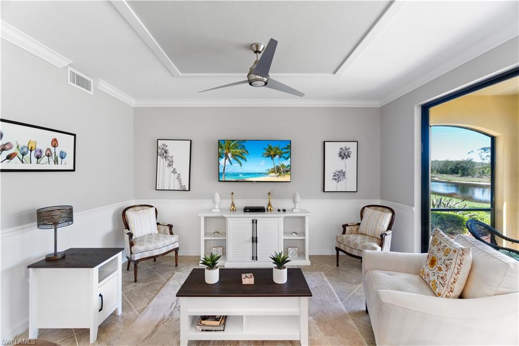 Within the prestigious confines of Treviso Bay, this luxurious 2-bedroom, 2-bathroom condo offers a sanctuary of elegance and comfort, set against the backdrop of Naples’ natural beauty. Meticulously furnished to reflect the upscale lifestyle of its gated community, this residence ensures access to a plethora of amenities. Treviso Bay’s crown jewel, a TPC golf course, sets the stage for an unrivaled living experience. Beyond golf, the community boasts six inviting pools, including a resort-style oasis with a restaurant and bar for leisurely days under the sun. Fitness enthusiasts will find their rhythm at the state-of-the-art fitness center, attended and equipped with a diverse range of classes like yoga and Pilates. The journey of relaxation and wellness is complemented by an on-site spa, while sports lovers will enjoy the camaraderie at the eight clay tennis courts, bocce, and pickleball courts. While this condo does not include golf membership, renters benefit from off-season discounted rates to enjoy the lush fairways. Embrace the essence of luxury living in Treviso Bay, where every day is a blend of comfort, community, and the endless charm of Naples.