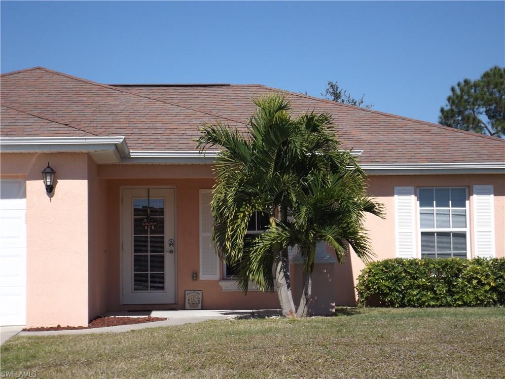 FANTASTIC OPPORTUNITY!  VA ASSUMABLE MORTGAGE.  Well cared for 2005-built First Homes Ashford model [see schematic] 3/Den/2/2/1458sqft/ wind impact single windows, open front porch under truss and rear enclosed screened lanai.  OVERSIZED lot with beautiful fencing.  Tiled throughout vaulted greatroom and bedrooms, except carpeted Den.  Kitchen with all appliances, w/RO system in place features a Breakfast/Entertainment bar, with sun-lit family dining.  Features: Newly professionally painted interior neutral / new well pump / new water softener / new attractive matching fans throughout / insulated garage door.  Laundry/utility room with W-D Hookup lead to 2 car/insulated garage door... a PLUS!  Shows caring maintenance with regular scheduled water treatment center service as well as pest control.  VERY SOUGHT AFTER FLOOR PLAN!!!   Schools:  Mariner Middle and High School NW Library and NWSoftball Complex.. all within walk distance and Hector A. Cafferata Jr Elementary School in short distance.  Nearby WalMart Neighborhood Store, Sam's Club and numerous restaurants on the Pine Island Corridor.  Easy commutes via Pine Island Road, DelPrado Blvd and all bridges to Ft Myers and I 75.