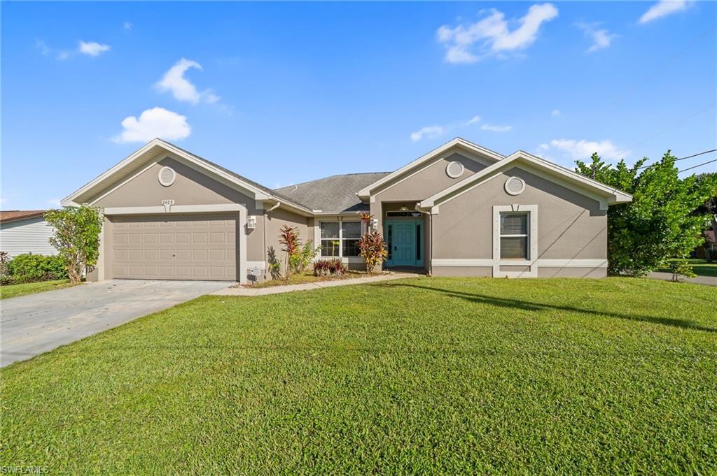 Welcome to this spacious and charming 4-bedroom plus den, 3-bathroom single-family home! This beautiful home is nestled on a .25 acre corner lot on a cul-de-sac in a peaceful, settled and well-maintained neighborhood. Centrally located with easy access to shopping, schools, churches and parks, it’s only about 20 minutes to the Fort Myers International Airport. Tile floors are featured throughout and the large master bedroom has a walk-in closet, dual sinks and garden bath tub with a separate shower. There are two additional full baths with the 3rd and 4th bedroom sharing a Jack and Jill bathroom. The great room has vaulted ceilings and is adjacent to the kitchen which would make for seamless entertaining. Step outside to enjoy the lovely screened-in lanai and spacious backyard! Whether you’re cooling off on a warm Florida day or enjoying a peaceful dinner outside, this outdoor space is perfect for relaxation. Seller is firm on price. Schedule a showing today!