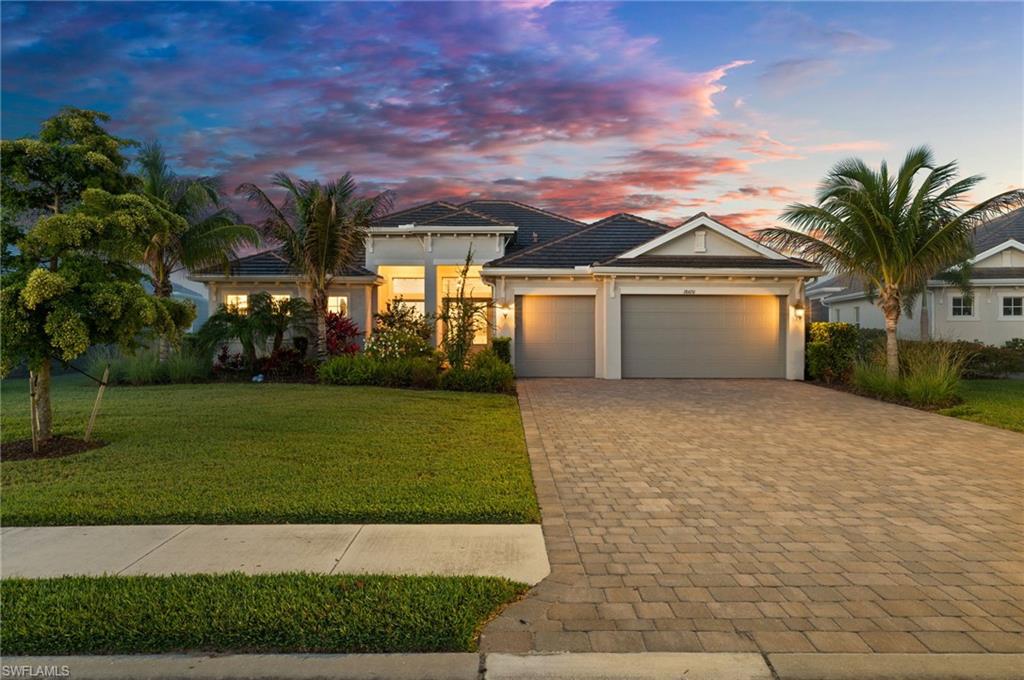 Most attractive priced WCI home in WildBlue!!! Turnkey and move-in ready, this home offers serene water views paired with a private preserve setting in the desirable WildBlue community! Impeccably maintained and offered fully furnished, this exceptional residence blends refined comfort with effortless Florida living. Featuring 3 bedrooms, 3 full bathrooms, and a versatile den, this thoughtfully designed open floor plan is complemented by a 3-car garage and enhanced exterior landscaping for striking curb appeal. At the heart of the home, a gourmet kitchen impresses with stainless steel appliances, quartz countertops, abundant cabinetry and an expansive kitchen island ideal for gathering. Sliding glass doors from the breakfast nook create a perfect way to enjoy your morning coffee while stepping onto the lanai to enjoy the early sun. Ideal for entertaining, the great room effortlessly connects to the lanai creating easy access to indoor-outdoor living. The lanai is complete with a sparkling pool and spa, outdoor summer kitchen, and picture-frame screen enclosure designed to maximize views and electric retractable shade for those extra sunny days. The generously sized primary suite is a private haven with direct lanai access through sliding glass doors, dual closets, and a beautifully appointed ensuite featuring a large walk-in shower and vanity. Each guest bedroom enjoys its own full bathroom, with one offering convenient access to the lanai. The home is also accented by updated lighting, fans, quartz throughout and epoxy garage floors. Impact-resistant windows and doors provide added peace of mind, while a well-equipped mudroom and laundry room with ample cabinetry enhance everyday functionality. Residents of WildBlue enjoy an unparalleled lifestyle and amenities which include an elegant lakefront clubhouse, indoor/outdoor dining, resort-style and lap pools, full-service spa, state-of-the-art fitness center, tennis and pickleball courts, bocce ball, boating, kayaking, and more. Ideally located near several dining options, premier shopping, Southwest Florida International Airport, and the pristine beaches of Bonita Springs and Naples, this exceptional residence offers the ultimate blend of luxury, privacy, and everyday indulgence.
