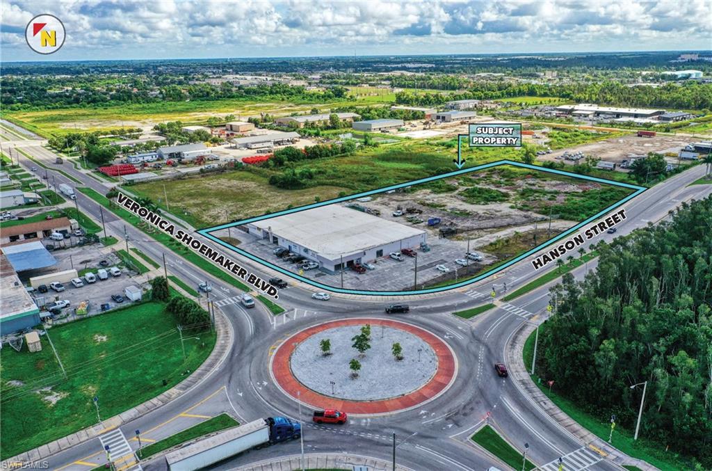 22,778 ± SF industrial building on 3.98± acres: 3,869± SF office. Office space built out in 2021 & 2024. 18,909± SF warehouse. New roof & gutter system installed in 2023. 39 parking spaces. Includes additional 2.15+ acres: Active SIT permit. Approved construction plans. SFWMD ERP permit in place. ZONING: PUD (City of Fort Myers); Permitted uses: IL (light industrial) and Outdoor Storage, General. Located at the NE corner of Hanson Street and Veronica Shoemaker Boulevard, within a 10 minute drive of I-75 exits 136 and 138. Parcel ID: 29-44-25-P1-01101.0080 and 29-44-25-P1-01101.008A.