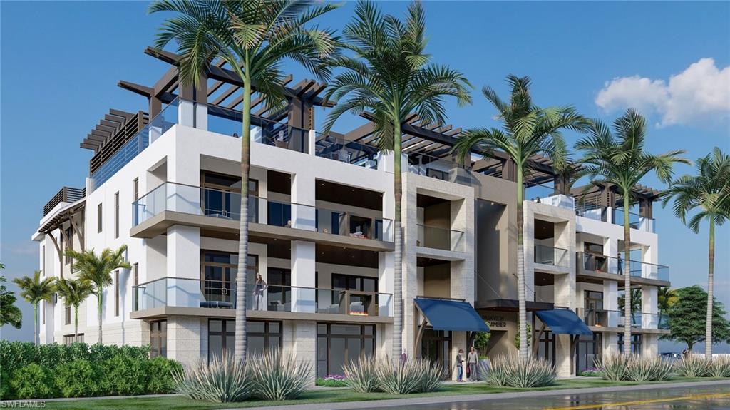 C442 - Four ultra-luxurious residences overlooking Cambier Park in the very heart of Olde Naples. Exciting, new construction opportunity to live just one block south of famed Fifth Avenue South, just 8 short blocks to the beach. Coastal contemporary design with highest level finishes and fixtures. Each residence boasts: Over 3,900 sq. ft. of one level, air-conditioned living space + an additional 795 sq. ft. of covered lanai area. Each unit has its own 800 sq. ft. enclosed, three-car garage, a private elevator from ground floor garage, to residence to rooftop. Legno Bastone wide plank wood flooring, Cambria natural Quartz countertops, chef’s kitchen with natural gas, Sub Zero, Wolf 5 burner range, warming drawer, micro, coffee station, custom cabinetry and millwork by renowned woodworkers of Naples. Each unit also enjoys over 1,100 sq. ft. of dedicated, private rooftop living area with kitchen, bar, lounge, firepit & spa. Developed by a team of first-rate architectural, engineering, construction and design professionals. State-of-the-art smart home technology and lighting. A heated pool with water features, tiki bar, rooftop putting green. Backup generators for each unit.