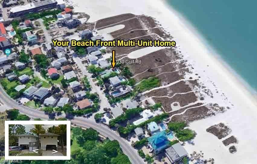 Gorgeous SUNSET views from this BEACH Front 5 Bedroom / 5 Bathroom Ft. Myers Beach home. HIGH INCOME PRODUCING, INVESTORS DREAM HOME. This GULF FRONT home is set up for Large families to enjoy by offering  two fully equipped kitchens with fridge, stove, microwave, dishwasher, washer, dryer. Featuring 2 Master bedroom suites and Each of the master bedrooms has a king bed and en-suite bathroom. The other bedrooms are furnished with a king bed, a queen and twin and 2 twin beds. There is a queen size sleeper sofa in the south living room and a queen size Murphy bed in the north. Panoramic views from the Ocean front Elevated Decks for SUNSET views Galore. Heated Swimming Pool. It is Zoned as a Duplex with an interconnecting door between to use as ONE LARGE HOME. Being Zoned as a MULTIFAMILY allows for multiple rental and use configurations. Specially designed for wheelchair access. Great for LARGE families or groups. Includes a Lockout for Privacy between North and South sides of the home. This home is walkable to Fish Tale Marina at Santini Plaza + shopping, bars, restaurants are in the plaza too. Convenient south end location provides easy acess to Bonita Springs and Naples.
