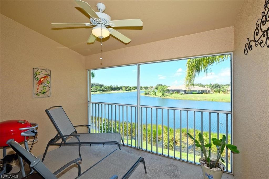 Exquisite 2 bed+Den, 2 bath, expansive lake views and upgraded throughout....you'll be proud to call it your own! Offering 1320 square feet of living area with vaulted ceilings, tile and laminate floor, cozy carpet in bedrooms, stainless steel appliances and so much more!! Best value in Estero with resort style amenities offering so much for the price. Includes a covered parking space as well as an adjoining storage unit. Amenities in Bella Terra include a Resort-style Clubhouse, 24 hour fitness center, an array of activities for ALL ages, A pool and spa unmatched by others, secured children's play area, sand volleyball courts, tennis courts, pickle ball, basketball and more. Located in central Estero near I-75, Florida Gulf Coast University, Miromar Outlets, Coconut Pointe Mall , libraries, restaurants, theatre, white sandy beaches and much more!