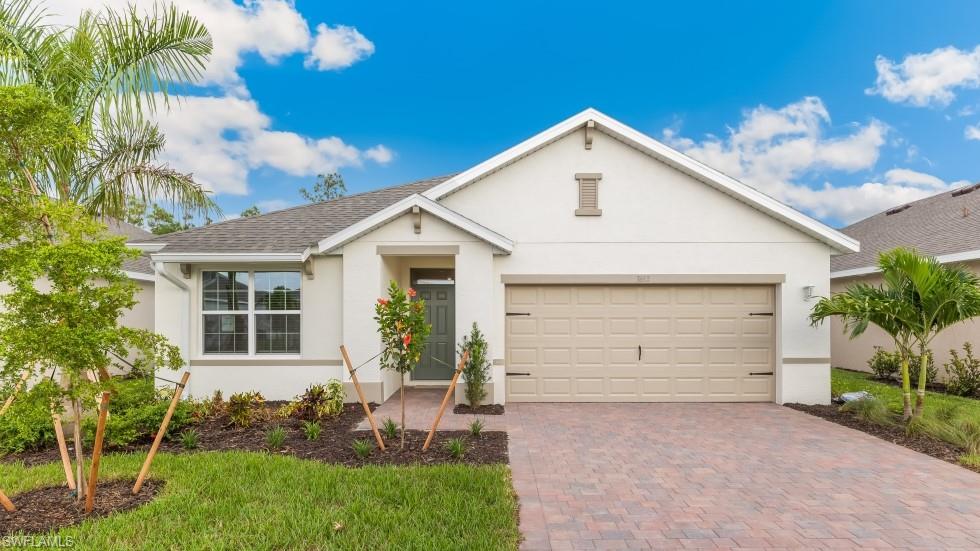 One or more photo(s) has been virtually staged, AI generated or rendered.  This beautifully designed 1,672 sq. ft. single-family home Aria floorplan features 3 bedrooms, 2 bathrooms, and a 2-car garage. Upon entering, you're greeted by a wide foyer and stylish plank tile flooring that extends through the entire home. The Aria offers a thoughtfully designed split floor plan, with two guest bedrooms and a full bathroom located at the front of the home, and the private primary suite situated at the rear for added separation. The open-concept kitchen flows seamlessly into the living and dining areas and is appointed with 36” upper light shaker cabinets, quartz countertops, and a full stainless steel appliance package. This home offers a great water and fountain view. The home also includes a washer and dryer, window blinds throughout, and a modern Smart Home package. Located in the desirable Magnolia Landing community, residents enjoy gated entry, two luxury heated swimming pools, a spacious fitness center, and courts for pickleball, bocce ball, and shuffleboard. Lawn maintenance and basic cable are included in the low HOA fees, allowing more time to relax or enjoy the many amenities. The community also features a public golf course and an on-site restaurant, which are not part of the HOA. Our sales office is open seven days a week, and we look forward to welcoming you home.