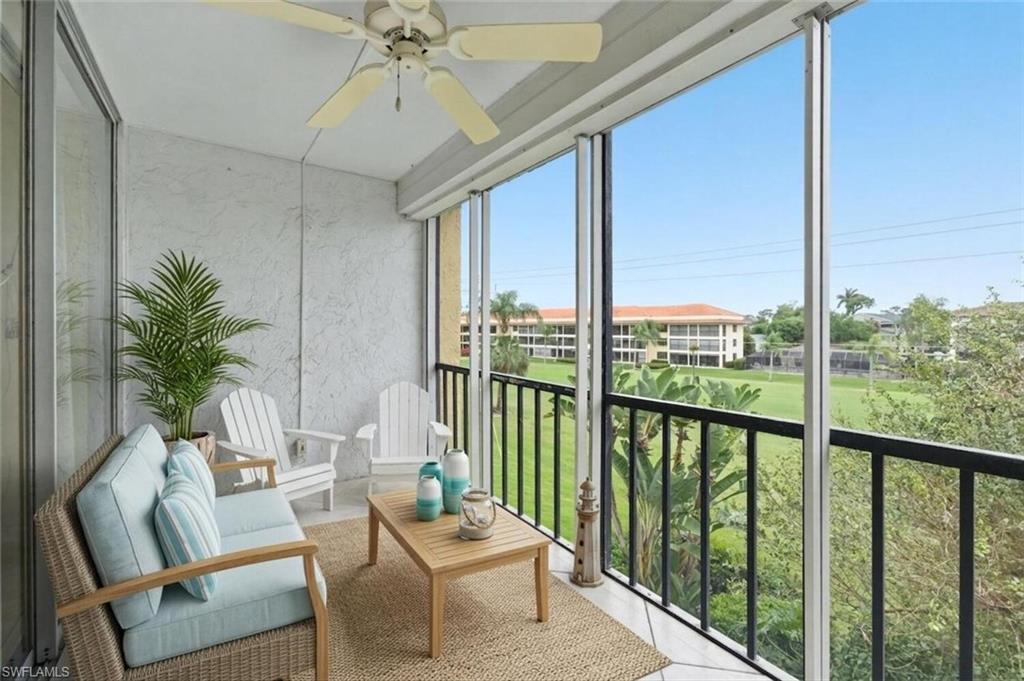 This 2 bedroom 2 bathroom condo in the highly-desired, centrally located 55+ community of Forest Lakes has incredible golf course views without the fees of a golf course community! This beautifully situated third-floor condo, with lots of natural light, offers the conveniences of an en-suite bathroom in the second bedroom, a common elevator, common laundry on your floor, and trash chute for easy disposal of trash.  New AC 2022, water heater 10/2021.  Only 2 miles to Clam Pass Beach, close to shopping and restaurants, and all the charm of downtown Naples is less than 7 miles away. The Forest Lakes amenities include billiards, a clubhouse, three community pools, shuffleboard, tennis courts, a library.  
One or more photo(s) has been virtually staged, AI generated or rendered. Original photos are included.