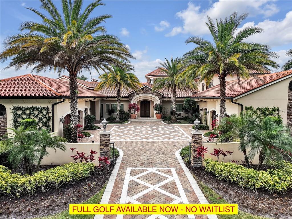 FULL GOLF MEMBERSHIP IMMEDIATELY AVAILABLE - NO WAITLIST!!! Positioned within the prestigious Prato Grand Estates at Talis Park, this exceptional two-story residence on over 1/2 an acre delivers a rare combination of architectural elegance, privacy, and commanding golf course views. NEWER ROOF (2023). This home is designed for those who appreciate scale, craftsmanship, and seamless indoor-outdoor living, the home offers 4 bedrooms plus a den, 4 full baths and 2 half baths, all finished to an uncompromising standard. A 6 CAR GARAGE accommodates prized collections and daily drivers alike, underscoring the home’s rare blend of luxury and practicality. Walls of glass and expansive windows frame serene vistas from nearly every room, filling the interiors with natural light while creating a constant connection to the surrounding landscape. The chef’s kitchen is both dramatic and functional, anchored by a statement-making oversized island and thoughtfully designed for entertaining at scale. A private elevator and dumbwaiter provide effortless access between levels, enhancing both convenience and livability. The primary suite is a true retreat, featuring a fireplace, tranquil views, and a spa-inspired bath defined by luxury finishes and timeless design. Upstairs, a generous open living space—currently styled with a pool table—offers an ideal setting for entertaining, media, or relaxed gatherings, all while enjoying elevated sightlines across the course. Outdoors, the screened lanai is a destination unto itself, overlooking the fairways and designed for year-round enjoyment. An in ground pool with integrated spa, full outdoor kitchen, fireplace, and expansive seating areas create a resort-style atmosphere perfectly suited for both intimate evenings and grand entertaining. Located within Talis Park, one of Naples’ most exclusive golf and lifestyle communities, residents enjoy access to a Greg Norman–Pete Dye designed championship golf course, an award-winning clubhouse, exceptional dining, spa and fitness amenities, and a calendar of curated social experiences. All just minutes from Naples’ renowned beaches, dining, and cultural attractions. A residence of this caliber is rarely available—crafted for those who expect nothing less than exceptional.  THERE ARE TWO VIRTUAL TOUR LINKS YOU CAN CLICK ON FOR MORE INFORMATION.