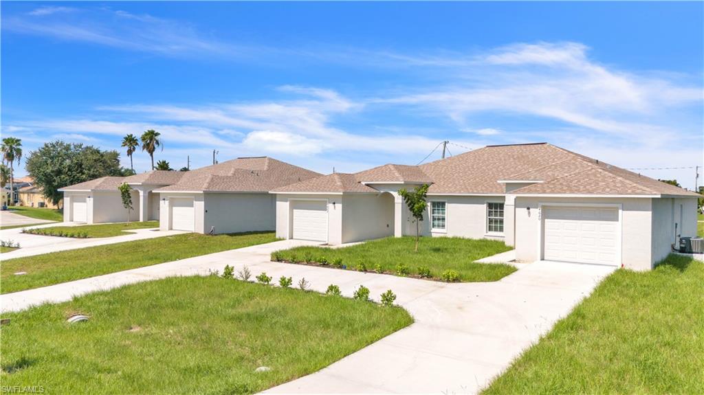 2024 duplex in Cape Coral (2) 3-BED 2 BATH @ 1,300 sq ft eac.  larger, smarter, and more refined than anything you’d expect in this class.  Income Property is currently LEASED with FLEXIBILITY. From the moment you step inside, you’re greeted by an expansive open-concept living area bathed in abundant natural light, flowing seamlessly into a contemporary kitchen anchored by a gorgeous island — perfect for casual breakfasts, entertaining guests, or simply gathering at the end of a long day. The kitchen features modern appliances and thoughtful finishes that strike the ideal balance between style and function. Tile flooring runs throughout every room, keeping the space cool, sleek, and effortless to maintain. Ceiling fans in all bedrooms ensure year-round comfort, while the luxurious master suite impresses with dual sinks and a well-appointed bathroom designed to feel like your own private retreat. The attached garage offers secure parking and generous storage space — a practical bonus that sets this home apart from the competition. Step outside onto the ample patio and discover your own slice of outdoor paradise, ideal for morning coffee, evening barbecues, or simply soaking up the famous Cape Coral sunshine. Nestled in a peaceful, established neighborhood with no opposite-facing homes, privacy and tranquility come standard here. And the location? Simply unbeatable — just minutes from the Cape Coral Bridge, the white sand shores of Fort Myers Beach, and the breathtaking barrier islands of Sanibel and Captiva. Whether you’re a first-time buyer, savvy investor, or simply looking to upgrade your lifestyle, this exceptional property checks every box. New construction, zero maintenance worries, and the best of Southwest Florida right at your doorstep. Schedule your private showing today — opportunities like this don’t stay on the market long!