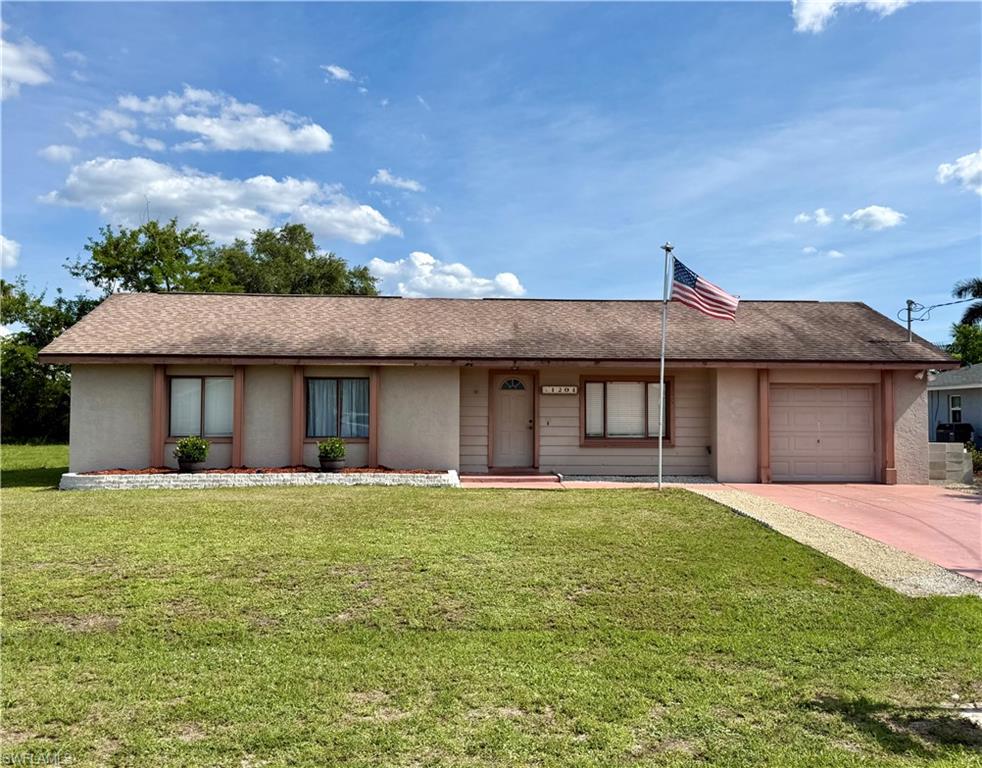 Conveniently located in Southeast Cape Coral near schools, parks, shopping and dining. This 4-bedroom, 2-bath home with a 1-car garage offers a functional floor plan and comfortable living space. With a little TLC, this home can truly shine. Enjoy the spacious backyard with plenty of room to relax, entertain, or add a pool, plus a 10' x 20' shed built in 2023 for extra storage. All assessments are in and paid. Roof replaced in 2015 and A/C replaced in 2017. This home has no flood history and didn’t flood during recent storms. Whether you're looking for a primary residence, seasonal retreat, or investment property, this home is ready for your personal touch.