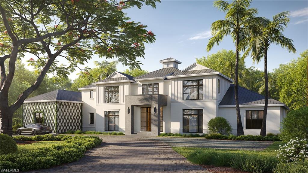 A meticulously curated home with a completion date of mid-2026 on a corner property with land, privacy, mature landmark trees, outdoor living amenities, sophisticated architectural details, and distinctive interior design! The next luxury spec in the portfolio of premier developer R.O.I. Naples, this 6,500-square foot Pine Ridge estate is adorned with majestic and commanding statement trees, like Banyan and Royal Poinciana, which provide the kind of sprawling, sky-reaching canopies only an experienced developer can appreciate when choosing the perfect land. A rare, glass-railed 2nd floor sun deck, flanked by a lit spiral staircase, provides a panoramic bird’s-eye view of the tennis court, pool, spa, water feature wall, & fire pit. Set on a private, 1.3-acre oversized corner lot, the property offers exceptional flexibility for outdoor living, recreation, and entertaining all while maintaining a sense of privacy and estate-like scale rarely found in newer developments. Sited & designed at the back of the grounds is an optional 12-Car Collector’s Retreat—which would add an additional 5,200 square feet under air—a detached, 2-story out building that would increase the total car capacity of the property to 17! The additional ensuite bedroom, gym, sauna, bar and living room is a car aficionado’s modern-day man cave. In the main home, Brazilian white oak chevron & plank flooring, water jet marble, limestone, venetian plaster and lime wash wall treatments, and an open tread staircase lined with side walls of unfilled travertine are among the highly unique custom details. Five ensuite bedrooms on 2 stories, an elevator, 2 laundry rooms, a whole-home generator, a 5-car garage within the main home, 2 family rooms, & 2 lanais complete this dream offering. The estate has undergone a comprehensive transformation right down to the studs and was stripped to its core, reconstructed with all-new electrical, plumbing, HVAC, insulation, windows, roofing, interior framing, & structural enhancements. Every major system is new. Fully furnished, including luxury imported brands like Casa Italia, Roche Bobois, and At Faro, the home will be turnkey, move-in ready. Thoughtfully redesigned with a modern, open floor plan, the home features a Control 4 lighting system, home security technology and fully gated/fenced perimeter, and a Sonos sound system. Natural light fills the interiors, while carefully selected finishes and materials reflect a refined, contemporary aesthetic and a nod to midcentury modern. This was not a cosmetic renovation, but a true rebuild—executed with intention, precision, and long-term livability in mind—and reimagined from the ground up. Photos in this listing contain virtual renderings.