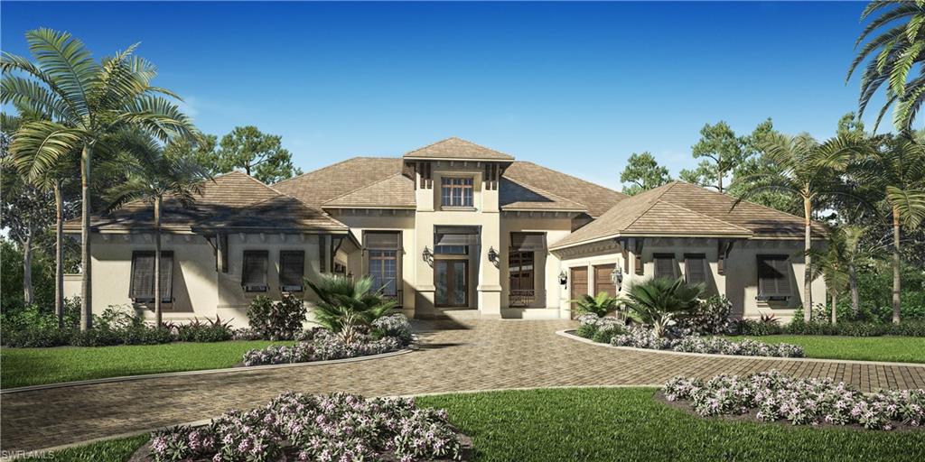 Wherever you want to go in Naples start in Pine Ridge Estates! Just 2 miles from the Gulf of Mexico and 3 miles from the City of Naples, sandy beaches, fine dining, world class shopping and the Arts.
Stock Signature Homes offers 392 West Street to the distinctive buyer who  is looking for luxury, convenience and privacy. The 20-ft high foyer will feature a 6 ft tall glass pendant. Great room has pocketing sliders that open up  to the covered lanai. The formal dining room will feature a wine wall including two lighted built-in wine coolers finished in taupe gray cabinetry. Above the corking station, large glass door cabinets will house a horizontal wine display custom mounted on a textured glass-tile back wall. An 84-inch round dining table below a contemporary glass chandelier in multiple tones of blue. 
The open kitchen will continue the coastal contemporary theme with custom Omega cabinetry in a white painted finish and counter tops in gray marble. In a reversed color palette, the island will feature a warm gray painted base cabinet and a white quartz countertop and metallic backsplash.
Spacious outdoor lanai has three gathering areas oversized pool and spa. County water!