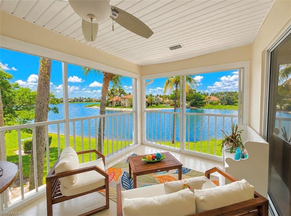 Welcome to luxury living in the prestigious community of Gulf Harbor Yacht and Country Club.  This beautifully remodeled condo offers amazing lake and golf course views, and it is ideally situated just steps from the community pool.  The kitchen has been completely updated with elegant quartz countertops, designer tile backsplash, and new Wi-Fi enabled appliances. Both bathrooms have also been tastefully remodeled with quartz counters and new tile with modern finishes throughout.  Luxury vinyl wood-look plank flooring throughout is ideal for maintenance.  HVAC and water heater were replaced in June 2025, giving you peace of mind.  High cathedral ceilings make this space airy and bright.  Designed for comfortable Florida living, the spacious lanai features pocketing sliding glass doors, blending outdoor relaxation while maximizing the spectacular view.  Relax at the Rivers Edge community pool or take advantage of the private beach access at Eagle Perch Island anytime!  Residents of Gulf Harbor also have the option to purchase an exclusive club membership, granting access to resort-style amenities including: the club pool, state of the art wellness center, tennis facilities, 18-hole championship golf course, and two different restaurants. For the boating enthusiasts, marina boat slips are available for purchase or lease.  Conveniently located in the heart of Ft. Myers, this exceptional property offers the perfect combination of luxury, lifestyle, and location at an affordable price. Don't miss your opportunity to enjoy the best of SWFL living!