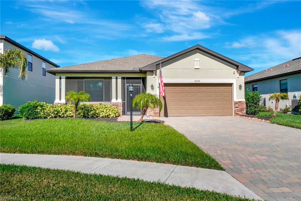 This stunning 3-bedroom, 3-full bathroom home offers not only a primary suite but also a guest suite with en suite bathroom-perfect for visitors, an older child, or an aging parent. Most importantly this home features IMPACT RESISTANT doors and windows for peace of mind and safety during any storm that may come its way. The leaded glass front door welcomes you into a bright and inviting space, perfect for both relaxation and entertaining. This home features a luxurious primary suite designed for ultimate comfort and privacy. The primary suite boasts two walk-in closets with custom built-ins in one, NEW luxury vinyl flooring installed in 2022, and an en suite bathroom with a newly redone shower in 2022 and double vanity with plenty of counter space. The kitchen has been UPGRADED with beautiful quartz countertops, an extended island, NEW range and refrigerator (2021), a reverse osmosis water system at the sink, and custom built-ins in the pantry for both style and functionality. A NEW washer and dryer were installed in the laundry room in 2021. The garage offers overhead storage and several large cabinets for added convenience. The screened front porch provides a serene spot to enjoy your morning coffee as does the screened back lanai overlooking a large, private backyard with ample space to put in a pool, making it an ideal space for outdoor activities and future enhancements. This beautifully UPGRADED home is PERFECT for those seeking a blend of luxury and practicality. Located in the gated community of Portico, homeowners enjoy many amenities including a beautiful pool, fitness center, tennis/pickleball courts, basketball court, and playground. Portico is just minutes away from everything you need including restaurants, grocery stores, shopping, and entertainment. Being outside the city of Fort Myers limits, means you only pay Lee County taxes which saves quite a bit on property tax! There is SO much to love about this house and community! Come see for yourself and make this house your new HOME!