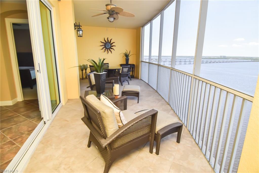 Take your own private elevator up to enjoy breathtaking panoramic views of the river from every room of your new home! Watch the dolphins play in the morning and enjoy spectacular sunsets in the evening from your private tiled lanai. This beautifully furnished 16th floor unit features tile on the diagonal, carpeted bedrooms, upgraded kitchen and bath cabinetry, granite counters, stainless appliances, custom closets, designer fans, plantation shutters, impact resistant windows and doors, newer water heater and AC. The third bedroom can easily double as a home office or den. TWO premium designated parking spaces in the secured garage are included with the sale of this home. Go for a relaxing swim in the beautiful riverfront infinity edge pool and spa, BBQ on the communal grills or play a few sets on the tennis courts! Additional amenities include fitness center, library, theater, billiard room, private function and conference room and much more. Kayak and bike storage available and a private storage locker is included. The River District offers many outstanding restaurants, cultural and entertainment venues that are just a short walk away or a quick trip on the free seasonal trolley.