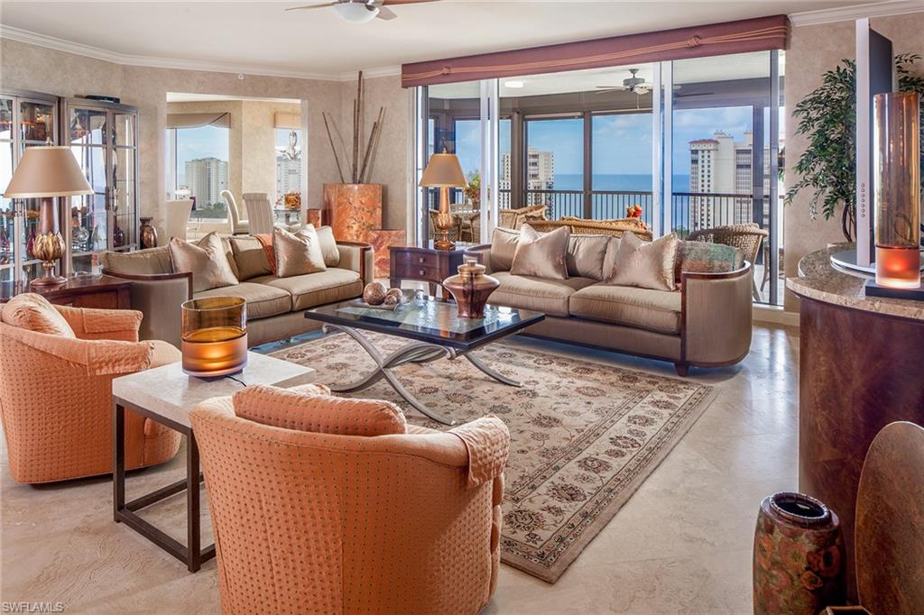 As you enter through your private elevator foyer your eyes are immediately drawn to the fabulous views of the Gulf of Mexico. This lovely furnished residence has been completed in a very pleasing palette with faux walls and marble flooring. This is one of the largest condos in Bay Colony offering over 4,100 square feet of living with four bedrooms, four and a half baths and a family room which is open to the kitchen and breakfast area.  

The Trieste offers some of the finest amenities in Bay Colony including a state-of-the-art fitness center, billiards, social room, library, boardrooms and two guest suites. For outside entertaining the lagoon style pool, spa and private pavilion add to the ambiance of the building. To complete the package you have the privilege of Bay Colony’s Private Beach & Tennis Clubs.