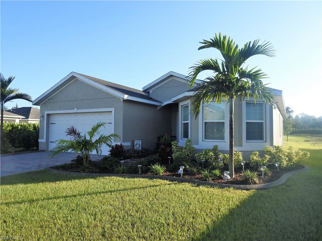 2015 build Eastham floor plan in Cape Coral's Entrada Community. Oversized lot overlooks a pond with plenty of room for a pool. This 3 bedroom home features an eat-in kitchen and large living area. The floor plan is split with 2 bedrooms and the guest bathroom down the hallway and the Master out back. The Oversized master offers a large en-suit bath with walk in closet.  Entrada is a non CDD Resort style community with very low HOA fees that features everything expected from a gated community. Amenities include a resort style pool with Olympic sized swimming lanes and a separate kids area with splash pad. There is also a large clubhouse, fully equipped gym, play area, Tennis, Pickle Ball and Bocci Ball.  The whole community offers sidewalks and street lights for your walking enjoyment and much more.