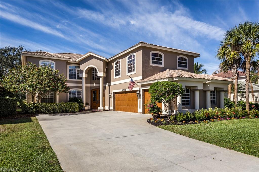 This fully updated, former builders model, 6 bedroom, 4 full bath, 3 car garage, pool/spa home has it all. Formal living, dining, and family rooms with an oversized island kitchen featuring new appliances and a custom wine cabinet to hold over 300 bottles! One bedroom and one full bath downstairs, with five bedrooms, three full baths upstairs. Sixth bedroom is very large and could be used for a media room or studio. Located in the Public Golf Course Community of Heritage Greens, you will thoroughly enjoy relaxing by the pool/spa as you watch the sunset over the 17th fairway. Sip on your morning coffee out on the balcony just off the master bedroom. Other Features Include: Brand new hot water heater with smartphone control capabilities, 2 new A/C units with Nest smart home thermostats, crown molding, new plank tile throughout the first floor, master bath completely upgraded with oversized shower, upgraded guest bathrooms, hardwood flooring upstairs, new 2 story screened superstructure lanai featuring panoramic views, balcony runs the width of the home. Home has been freshly painted inside and out and is move-in ready. Highly rated North Naples school district.