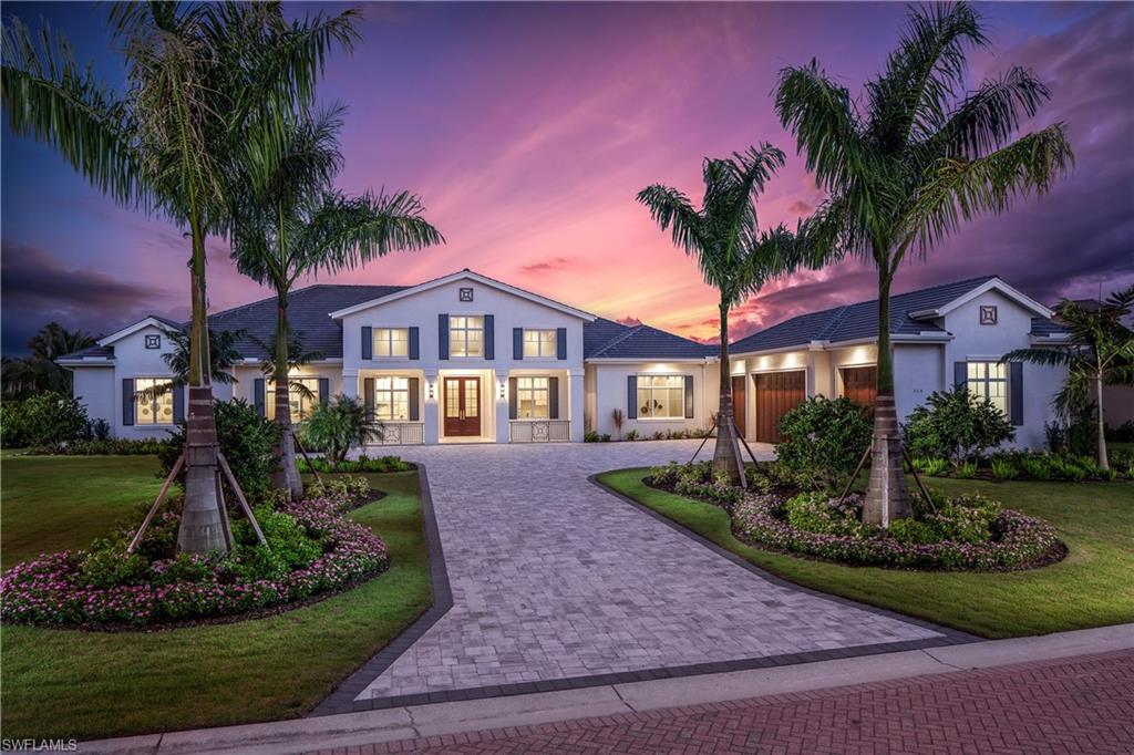 Presenting this new construction home in Warwick Estates of Audubon situated perfectly to capture the sparkling lake views. The thoughtful design combines an open living, dining and chef inspired kitchen space that opens to the lanai through a wall of sliding glass doors. The gracious outdoor space is accentuated by a cozy fireplace, kitchen and heated pool and spa highlighted with dramatic fire and water features. Extensive architectural details are found throughout in ceiling and wall accents, beautiful materials, textures and finishes that create a sense of timelessness and quality. Beyond the four bedroom en suites, this home features a private entry guest wing complete with sitting room and morning bar.  Audubon is a private gated community close to beautiful beaches, shopping and dining and offers championship golf, tennis, bocce ball, pool and croquet.