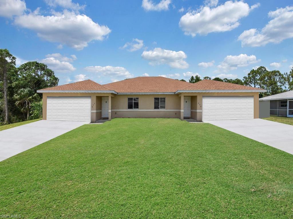 INCOME OPPORTUNITY! Live on one side, rent the other as income OR rent both. This duplex is situated in a well established area of Lehigh Acres, just minutes from lots of shopping/dining options, plus easy access to Fort Myers and to the other coast. The duplex units have been continually leased and both sides offer 2 bedrooms plus den, 2 bath, 1,165 sqft each, 2 car garage each & concrete driveway w/ total sq ft under air 2,390. Recent updates include- 734 side: last year new fridge, stove, dishwasher, new water softener system and 732 side: new water pump, new toilets, newer appliances as well. Currently only doing showings on 732 side, but both sides are almost identical in features.