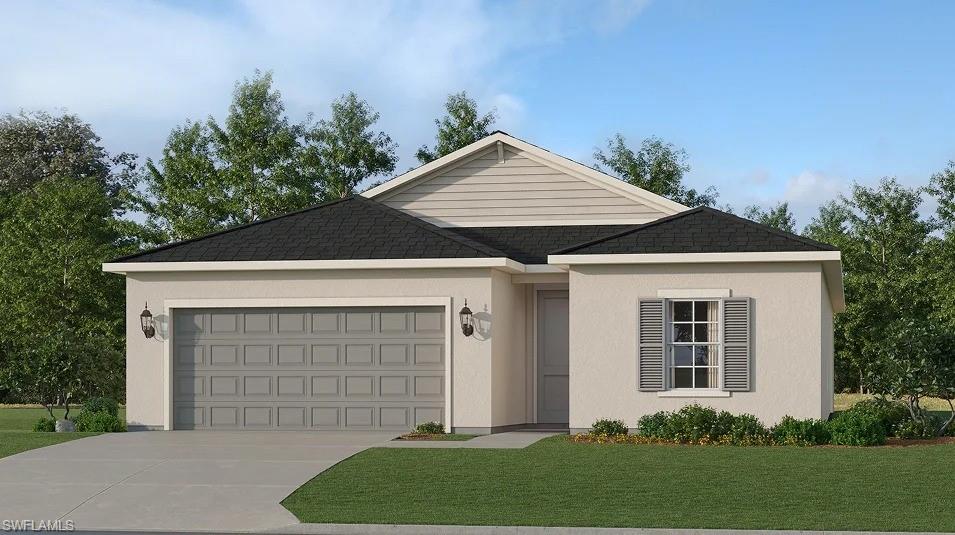 One or more photo(s) has been virtually staged, AI generated or rendered.  Hampton Lakes is a collection of new single-family homes for sale at the River Hall masterplan in Alva, FL. This new single-story home is perfect for residents who live an active lifestyle. Two secondary bedrooms share a bathroom in the hall at the front of the home, while a third is around the corner with a private bathroom. Down the foyer is the open living area, which includes a kitchen, dining room and family room with a covered patio. The owner’s suite is tucked into the rear corner with an attached bathroom. Prices, dimensions and features may vary and are subject to change. Photos are for illustrative purposes only. Estimated delivery date is July/Aug 2026.