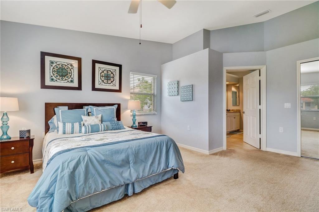 Dreams DO come true! This second floor condo has your name on it and has these incredible features: the largest floor plan, a stunning "Best in Bonita Fairways" lake view, 3 bedrooms/2 baths, a dedicated laundry room, vaulted ceilings, granite countertops in kitchen and bathrooms, tile backsplash, raised panel cabinets, NEWER AC & hot water heater, soaking tub in master, garage and more. Did we mention... WOW! Sold turnkey furnished, just pack and bag and bring your toothbrush and move in today! Bonita Fairways is a public golf course community with extremely low dues and pay as you play golf. The clubhouse features a gorgeous resort style pool & spa, tennis courts, newly renovated exercise room with state of the art equipment, shuffleboard, bocce ball, tennis & more. Only minutes from Bonita Beach & Barefoot Beach, Coconut Point Mall, The Promenade boutiques & plenty of restaurants... incredible location and a beautiful community!