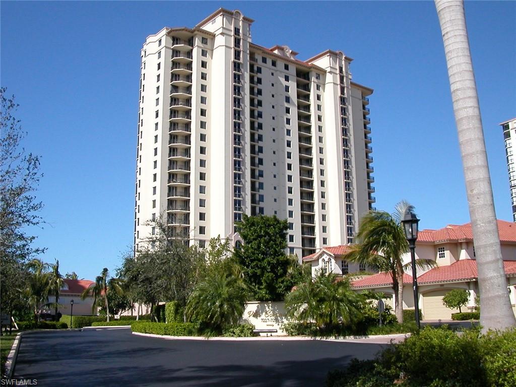 The 18th floor Gulf View from this 2 bedroom plus den, 2 full bath residence with private lanai is awesome.  The thoughtful quality upgrades include: marble floors, updated master bath with ginormous shower. The kitchen appliances complement the light and bright cabinetry.  The tasteful decor is very welcoming and the furniture is negotiable, giving the buyer total flexibility. The Coronado is a Goldilocks building, just the right size and with high amenities and moderate fees.  The 24/7 security at the lobby desk, the wireless water leak detection and impact doors and windows give peace of mind. The consistently well maintained Coronado has social and fitness centers, secured, under the building garage, and is perfectly located on the berm to the attended beach.  The Pelican Bay neighborhood includes the Artis Philharmonic and Museum, The Waterside Shops with ample restaurants and movies nearby.  Buyer to pay $7500 fee to The Pelican Bay Foundation at closing.  Parking#5 Storage # 37.