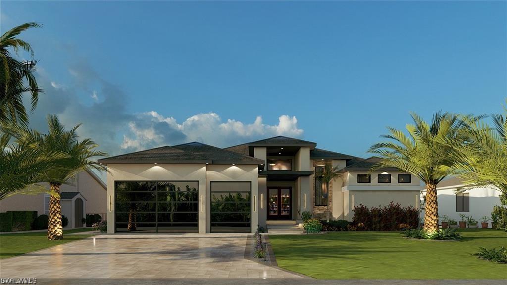 One or more photo(s) has been virtually staged, AI generated or rendered.  FULLY FURNISHED, TURNKEY home by top Design/Build firm Lux Development Group featuring unrivaled, Expansive Water Views. 100+ feet of prime water frontage. This spectacular 4-bedroom, 5-bathroom plus den estate home, redefines modern elegance. Nestled in the highly coveted Rose Garden enclave of Cape Coral—just moments from the renowned Westin—this home offers incredible water basin views through the expansive 36' sliding glass doors . As you step into the light-filled, open-concept living space, you are enveloped by the work of professional interior design. Every inch of this home has been curated to create an atmosphere of sophisticated serenity. The soaring ceiling in the great room, the strategically placed stone accents, and the custom, clean-lined architectural details create a contemporary coastal sanctuary. The seamless integration of a curated palette and rich textures makes the interior a masterpiece. This home is being offered fully furnished with a bespoke collection of high-end furniture, ensuring that your transition to luxury is instant and effortless. Designed for those who appreciate the finest, this home is an entertainer’s dream. The gourmet kitchen boasts custom sleek cabinetry, Curated high-end appliance package with Sub-zero refrigeration, a spacious island with Mitered edge stone, and a magnificent  quartz back-splash that is both dramatic and functional. A dedicated, private dining space is ready for dinner parties, while the great room opens to the outdoor living area through massive, telescoping glass doors, creating a single, vast indoor-outdoor experience. All four spacious bedrooms serve as luxurious, private suite escapes. The primary suite is a true sanctuary, featuring floor-to-ceiling glass windows that frame the open water and provide access to a private poolside terrace. The spa-like master bathroom includes a deep soaking tub, a multi-head glass-enclosed shower, and bespoke custom cabinetry. All five bathrooms feature high-end designer tile, fixtures, and custom finishes. Step outside into your personal resort. The stunning custom pool creates a perfect optical illusion, merging the water of the pool directly into the open water of the canal and basin. A custom waterfall curtain cascades into the pool, adding to the visual and auditory tranquility. The integrated spillover spa provides a space to relax while taking in the best view in the neighborhood. Beyond the pool, a lower-level sun deck provides direct access to a large private boat dock , inviting you to explore the open water just steps from your door.