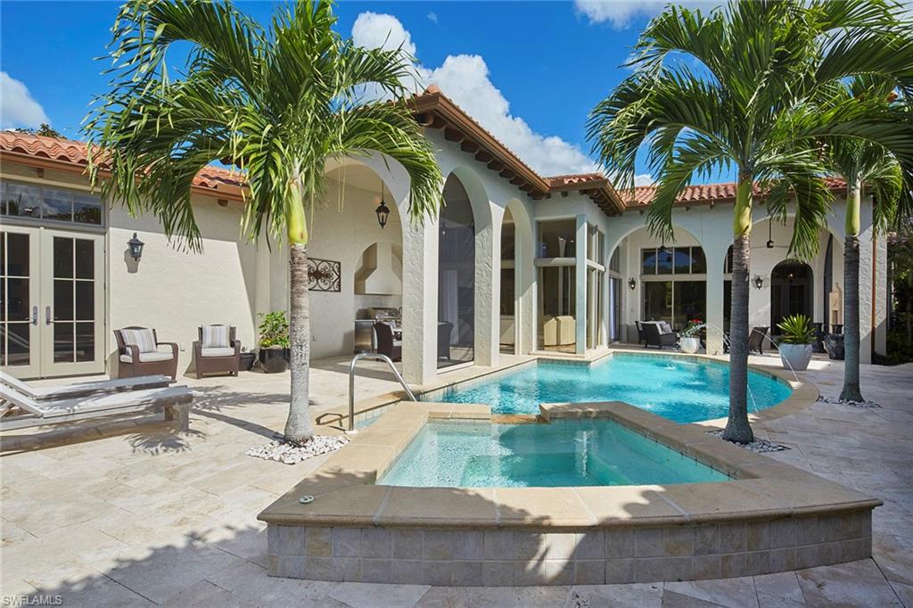 This elegant golf villa in the desirable Noble Heron neighborhood of Estuary at Grey Oaks has too many updates to list and shows like a model. The 3-bedroom plus study 3.5-bath home resides on a private lake-to-golf view homesite overlooking the 15th fairway of the Estuary golf course. A tranquil entry with a fountain and grand mahogany door greets you as you enter the light and bright residence. This recently refreshed open floor plan includes a gourmet kitchen that has all new appliances, backsplash and countertops and is open to both living and family room spaces that are flooded with natural light through floor-to-ceiling windows. Three sliders lead to the outdoor living space complete with neutral stone pavers, gas heated pool and spa, updated outdoor kitchen with gas grill and dining area enclosed by automated roll-down screens. Additional upgrades include all new lighting, custom closets, tankless water heater, wine storage and wood flooring in study and owner’s suite. A world of luxury awaits you in the recently reimagined exclusive Grey Oaks Country Club community just minutes from downtown Old Naples.