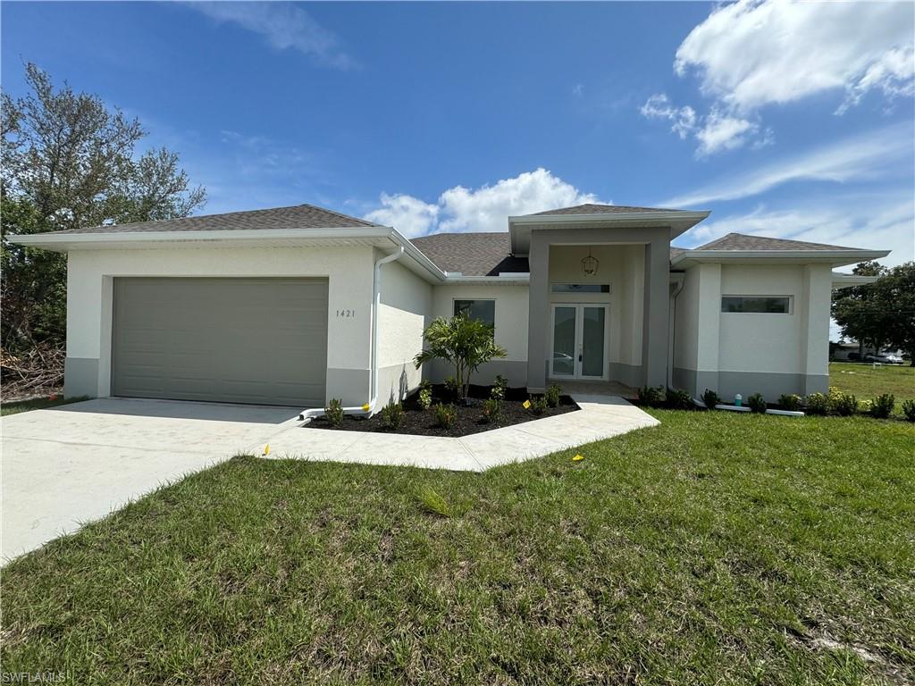 This stunning, brand-new home will immerse you in a sense of royalty, turning it into your daily reality. Ideally located and close to everything, it is spacious and peaceful. It is designed with modern taste and neutral colors, making each room more inviting, brighter, and lighter. It feels like a breath of fresh air, with every corner exuding the calm of nature. This beautiful home offers everything you could desire: three bedrooms, plus a den that can serve as a cozy nook or office, two bathrooms, a spacious owner's room with his and her closet, double shower door and sinks, a relaxing bathtub and an open floor plan that merges the kitchen, dining, and living rooms into the ideal entertainment space. It creates the perfect environment for hosting friends and family, ensuring everyone feels home. Warm touches and golden details enhance the space, providing a cozy glow against the white backdrop. In the laundry room, practicality is paramount, with built-in cabinets for additional storage and a convenient location next to the two-car garage. The kitchen has quartz countertops and golden accents on all cabinets, delivering a stylish look. With no neighbors next door, you will enjoy enhanced privacy. The spacious and open backyard is ideal for relaxation and quiet afternoons. Designed for those who appreciate luxury and comfort, this home is near everything you need. It offers a unique living experience of privacy, elegance, and a desirable lifestyle. This is a must-see!