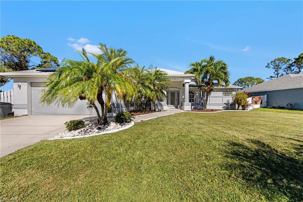 Amazing property located close to the Del Prado Blvd and to N Tamiami Trail.  Publix is about 5 minutes away. Open layout that will capture your heart. 3 bedrooms + den, 2 bathrooms and a patio with a private pool perfect for family gatherings. Incredible natural light. 2 Car Garage with a big driveway. House recently painted and pressure washed. Storage unit on the patio for any lawnmower, equipment, and others.  House equipped with Solar Panels…no more worries about the yearly increments in electricity bills. The perfect house has arrive. Some picture have been virtually stage.
