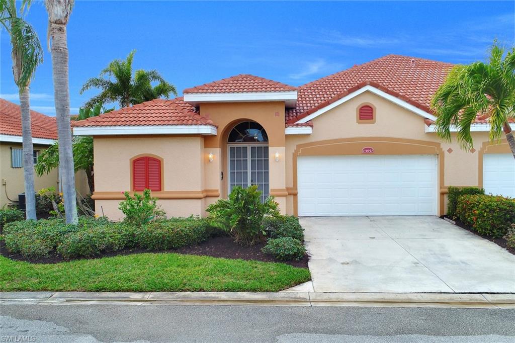 *Now being offered turn key * Best sunset view in the neighborhood! This Ashford model courtyard Villa is move in ready. The main house offers 2 bedrooms and a den with a generous kitchen and living room with a 2 car garage. The cabana offers another 286 sq ft which includes a private 1 bedroom and bath suite with a morning kitchen. All of this surrounds a beautiful, spacious screened pavered courtyard with a Tuscan inspired water fountain. Almost every room opens to the courtyard so it is perfect for those who like to entertain, but also offers privacy. The eat in kitchen features upgraded maple cabinets, solid surface counters and a generous breakfast bar/island. Other features include new 3.5T a/c unit, fresh paint throughout, new refrigerator, and meticulously maintained. Bell Tower Park is a highly desirable gated community located in close proximity to the beaches, airport, shopping, restaurants, wellness facilities. The community is well maintained and managed with LOW HOA FEES and PET FRIENDLY with a private entrance/exit for residents. This is the best value in Fort Myers! Two heated pools, fitness facilities, HAR TRU tennis courts, biking and walking trails and much more.
