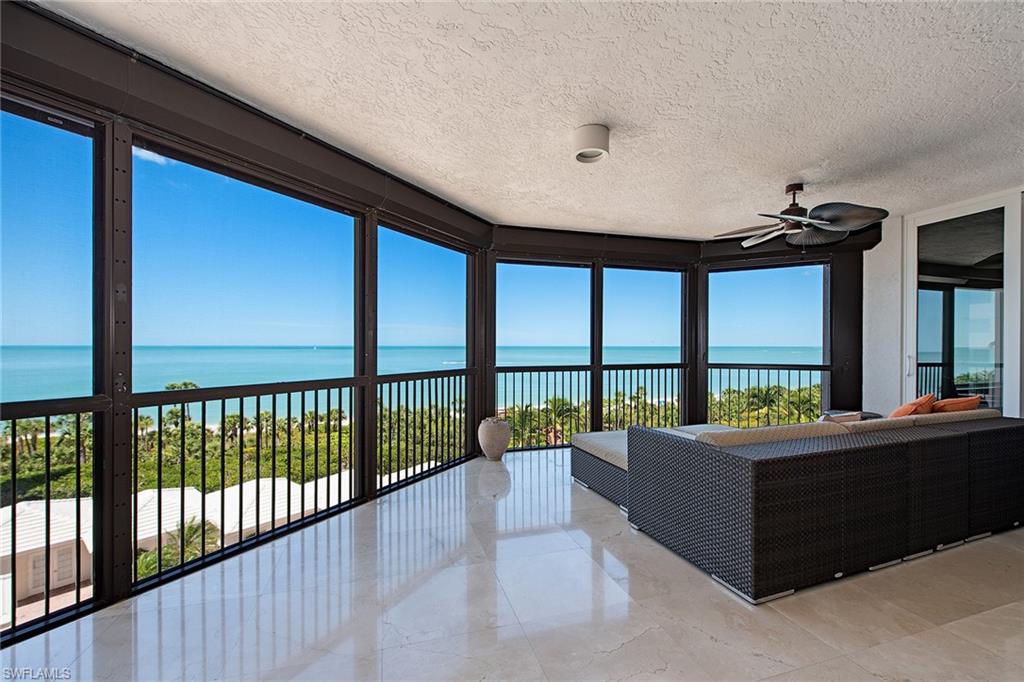 Sleek & stylish end unit with Gulf views! Featuring panoramic views of the Gulf of Mexico through new custom floor-to-ceiling glass sliders which open fully for ease of indoor/outdoor living on an expansive 25ft wide screened in lanai. Custom upgrades include a designer renovated kitchen with Miele, Wolf & Sub-Zero appliances, Italian wood dovetail joint cabinetry, integrated Lutron lighting and motorized privacy shades throughout, Swarovski crystal light fixtures, marble floors, elegant moldings, lighting & trim and a separate dining area. The open kitchen and den area offer plenty of room for entertaining family and guests. The guest suites both have en suite baths. Grohe & Kohler bath fixtures. Additional storage at garage level. The Biltmore amenities include an impeccably renovated lobby with 24-hour manned front desk, two guest suites, fitness center, social rooms, and a resort-style pool. Bay Colony residents enjoy the use of their own private newly renovated beach club and restaurant, a tennis club, as well as the use of the amenities of Pelican Bay. Private golf memberships are available separately. The Biltmore makes a perfect home for an unsurpassed Naples lifestyle!