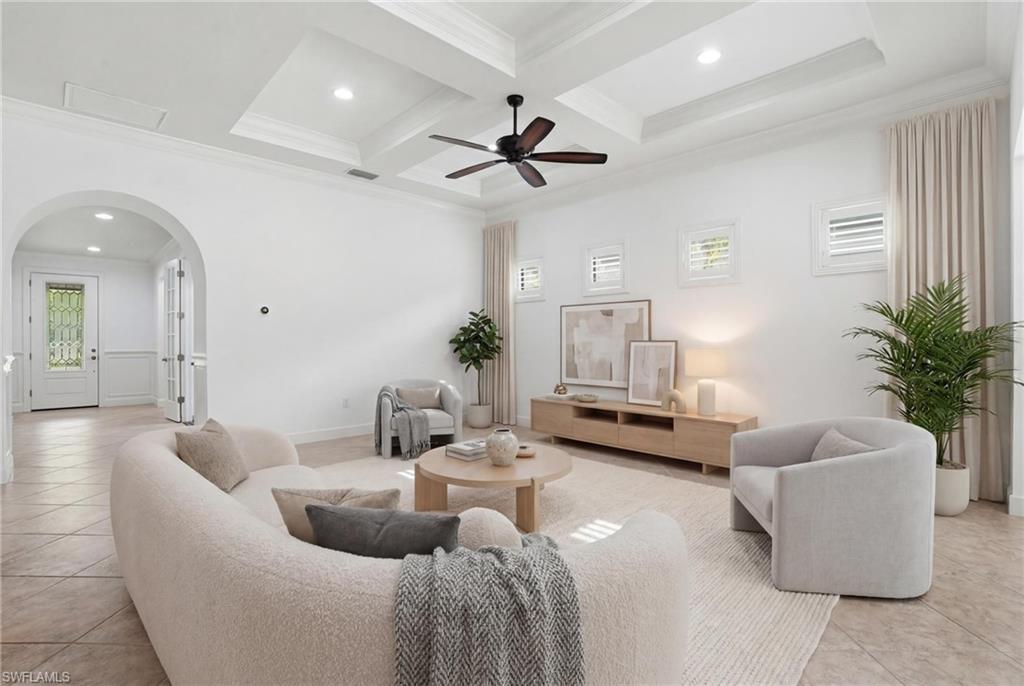 One or more photo(s) has been virtually staged, AI generated or rendered.  Experience refined Naples living in this beautifully appointed 3-bedroom, 2-bath Summerwood model home in the sought-after Greyhawk at Golf Club of the Everglades. Freshly painted interior and offering 2,036 sq ft of light-filled living space, this home is perfectly positioned on a semi-private cul-de-sac lot. Designed with timeless elegance and modern sophistication, the open-concept floor plan features high tray ceilings, elegant detailed millwork, plantation shutters through out the home, built-in organization in primary closet and pantry. Seamless indoor-outdoor living—ideal for both everyday comfort and entertaining.
Step outside to your private screened oasis with a heated, solar-powered saltwater pool, offering year-round enjoyment and exceptional backyard privacy. Additional highlights include a two-car garage plus a golf cart bay with stacking capability, spacious living and dining areas, and a tranquil outdoor setting.
Greyhawk delivers a true resort-type lifestyle with incredible value, with no CDD, no special assessments, and low HOA and golf fees. Residents can enjoy two clubhouses with dining, resort and lap pools, spa, tiki bar, fitness center, pickleball, tennis, bocce, and a full calendar of social events curated by on-site lifestyle and sports directors.
A perfect blend of privacy, luxury, and community in one of Naples’ premier gated golf neighborhoods, with flexible social and full golf membership options available.
