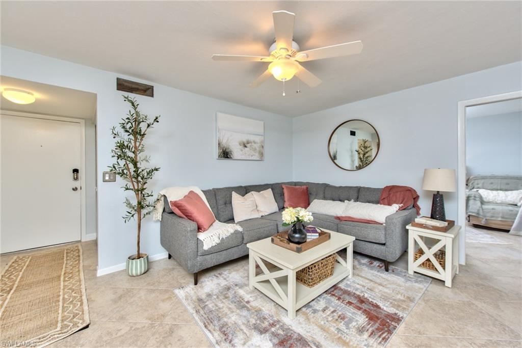 Great location - just 10 minutes to Downtown Naples and the beach!!! This condo is a perfect package - location, convenience - very walkable and bikeable location, a lot of stores nearby. Two bedrooms, two full bathrooms, plenty of closet space, large lanai from which you can walk right to the pool, assigned carport parking and external storage room. Renovated kitchen in 2023 with quartz countertop, new cabinets, new appliances, water heater (2023) , freshly painted and professionally decorated! HOA allows small dogs! HOA dues include insurance, flood insurance, landscaping, exterminator, water, cable and high speed internet!