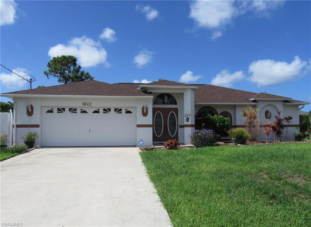Pending w/Contingencies-However we continue to Show & Entertain Back Up Offers. Open Split Floor Plan w/rear Southern Exposure. Upon Entry you step into this spacious Open Great Room with Vaulted Ceilings overlooking the Pool and Lanai area. The Master Suite at right-also gracious in space- has Sliders to Lanai, dual Walk-in Closets, Step-In Shower, Vanity and Private Water Closet. Adjacent and open to the Great Room is the Dining area and Kitchen, with Eat-in Bar. 2nd & 3rd Bedrooms share 2nd Bath with access to Lanai & Pool. The configuration of this Plan and the Exterior Landscaping provide Privacy to your Outdoor Living space of this Fenced, Corner Lot, located in SW Cape; a Quiet Neighborhood among Conscientious Homeowners. This is a very Well Maintained Home as all the majors have been taken care of: NEW Roof Replacement, Re-Piped Plumbing, NEW Electric Panel Box and NEW Pool Pump & Filter all in Aug&Sept 2016. In addition: Pool Lanai Cage Re-Screened 6/2015, Maytag Washer/Dryer 8/2014, 50g Water Heater 1/2012, AC/AirHandler 7/2011, Garage Door Opener 8/2010. The Hayward Pool Vac conveys w/Pool Equipment. Assessments In w/Estimated Payoff $10k vs others at $16k in same area.