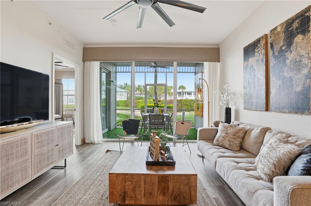 TURNKEY, FIRST FLOOR, REMODELED, 3BED/2BATH, HOME OFFICE, POOL/SPA, TENNIS/PICKLEBALL, & GOLF! This charming, professionally designed 3-bedroom, 2-bath, 1,389 sq. ft. condo located in the desirable GreenLinks neighborhood at Lely Resort truly has it all. Offering move-in-ready convenience and seamless rental capabilities, this first-floor residence features a bright and open floor plan with a spacious living and dining area, neutral finishes, and large sliding glass doors that fill the home with natural light. You’ll fall in love with the screened lanai with peaceful lake and garden views.
The kitchen provides ample cabinetry, a breakfast bar, and a functional layout ideal for everyday living or accommodating guests. The primary bedroom includes private lanai access, an en-suite bath, and 2 generous closet spaces, while the additional bedrooms offer flexibility for family, visitors, or anything else your heart desires. The whole home is equipped with designer everything, huge smart TVs, and like-new appliances and furniture, only a few years old.
GreenLinks at Lely Resort is known for its extensive resort-style amenities, pristine grounds, and is one of the few neighborhoods within Lely that allows daily rentals- making it a sought after, versatile option for both personal enjoyment and lucrative rental income. Community amenities include a resort-style pool and spa, a fitness center, tennis and pickleball courts, bocce and shuffleboard courts, grilling areas, a clubhouse with meeting space, and more. On-site guest services and 24-hour support add extra convenience for owners and renters.
Residents also enjoy preferred access to the Flamingo and Mustang championship golf courses, along with walking distance to Sam Snead’s Oak Grill & Tavern, nearby parks, walking and biking paths. Don’t forget about the shops, dining, and world-class beaches of Naples and Marco Island all within 15 minutes. This home is immensely cared for and meticulously maintained by the current owner and is now ready for its next owner to cherish. Start living the  southwest Florida lifestyle today!