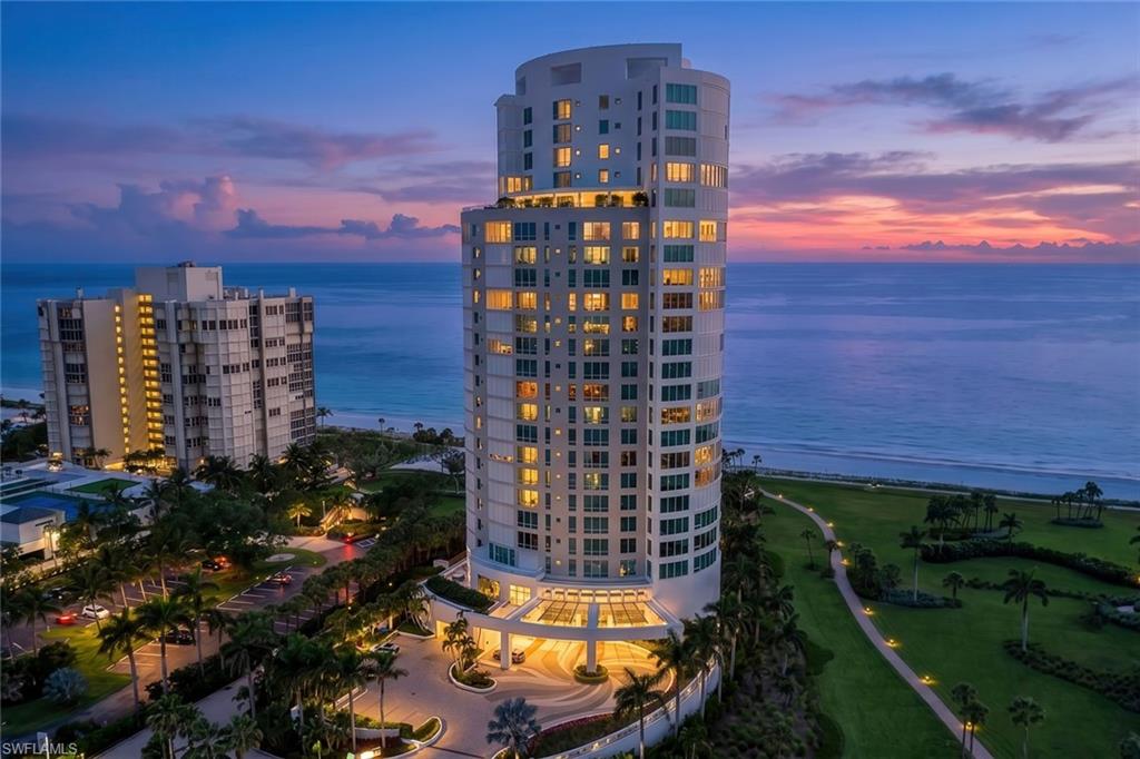 Perfectly positioned along the sugar-sand beaches of Park Shore, Residence 17N at the Regent represents one of Naples' most exclusive and prestigious beachfront offerings. Occupying an entire half of the 17th floor, this extraordinary sky residence encompasses 7,481 square feet under air and over 8,270 total square feet, showcasing breathtaking unobstructed panoramic views spanning the Gulf of America, Venetian Bay, and the coastline northwest up to Sanibel Island. Perched above the shimmering Gulf waters, Residence 17N commands one of the most coveted viewpoints in Naples, offering sweeping vistas from Beach to Bay and some of the most extraordinary sunset panoramas. Each evening, the residence becomes a front-row seat to nature's masterpiece as the sun descends into the Gulf, casting a breathtaking display of color across the sky and sea.
A private elevator foyer welcomes you into a world of timeless sophistication where dramatic floor-to-ceiling walls of glass capture endless blue-water vistas from nearly every room. Designed for gracious living and grand-scale entertaining, the residence features soaring 10-foot ceilings, 8-foot doors, artisan marble and wood flooring, custom millwork and cabinetry, elegant architectural details, and expansive terraces with sleek glass railings that seamlessly connect indoor and outdoor living. The thoughtfully designed floor plan offers four luxurious ensuite bedrooms, including an exceptional primary retreat with spa-inspired baths, his and hers custom closets, and a private office. A grand salon with multiple seating areas, formal dining room, family room and custom media room provides exceptional spaces for both relaxation and entertaining. The gourmet chef's kitchen is appointed with premium appliances, including gas cooking and Sub-Zero refrigeration, complemented by a butler's pantry and abundant custom cabinetry. A rare and highly desirable guest cottage suite serves as a private retreat for extended family or guests, complete with its own kitchen, covered terrace, and private elevator access. Car collectors and enthusiasts will appreciate three private parking spaces within the secure garage. Behind the gated entrance of the Regent, residents enjoy an unparalleled level of service and security, including a professionally staffed 24-hour front desk, concierge services, guest suites, social and board rooms, state-of-the-art fitness center, resort-style pool and spa, steam and sauna, beach chair service, beachside terrace and grills, and direct on the sand private access to one of Naples' most coveted stretches of beachfront.
Located directly across from Venetian Village and moments from Park Shore's and Naples finest boutiques, dining, and cultural attractions, Residence 17N offers a rare opportunity to experience a lifestyle defined by privacy, prestige, and the effortless beauty of Gulf-front living.