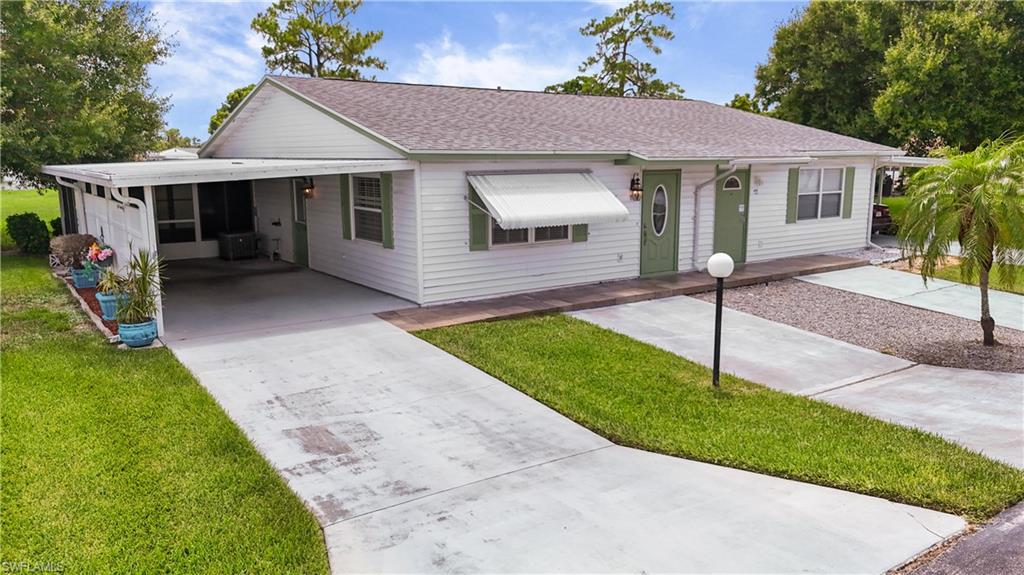 Great opportunity in the established Pinewood Condominium community. This attached villa offers 2 bedrooms and 2 baths across 816 sq ft, with a functional layout, and a spacious screened lanai/porch that's perfect for enjoying Florida's warm evenings.
The kitchen features ample cabinet space, a range, microwave, and refrigerator, with room for everyday cooking and casual meals. The adjoining living and dining area flows nicely into a screened lanai and porch, a great spot to relax and enjoy Florida's warm evenings.
Both bedrooms offer comfortable space, and the primary bath includes a walk in closet for extra storage. A dedicated laundry hookup in residence adds everyday convenience.
Outside, a detached carport and paved driveway provide easy parking, along with a patio area for additional outdoor enjoyment.
This is a quiet, non gated community with low maintenance living in mind. The HOA covers lawn and land maintenance, pest control exterior, legal and accounting, and reserves, keeping day to day upkeep simple.
Centrally located in Lehigh Acres, this home is close to shopping, dining, and everyday conveniences, and offers an excellent entry point for a first time buyer, downsizer, or investor.