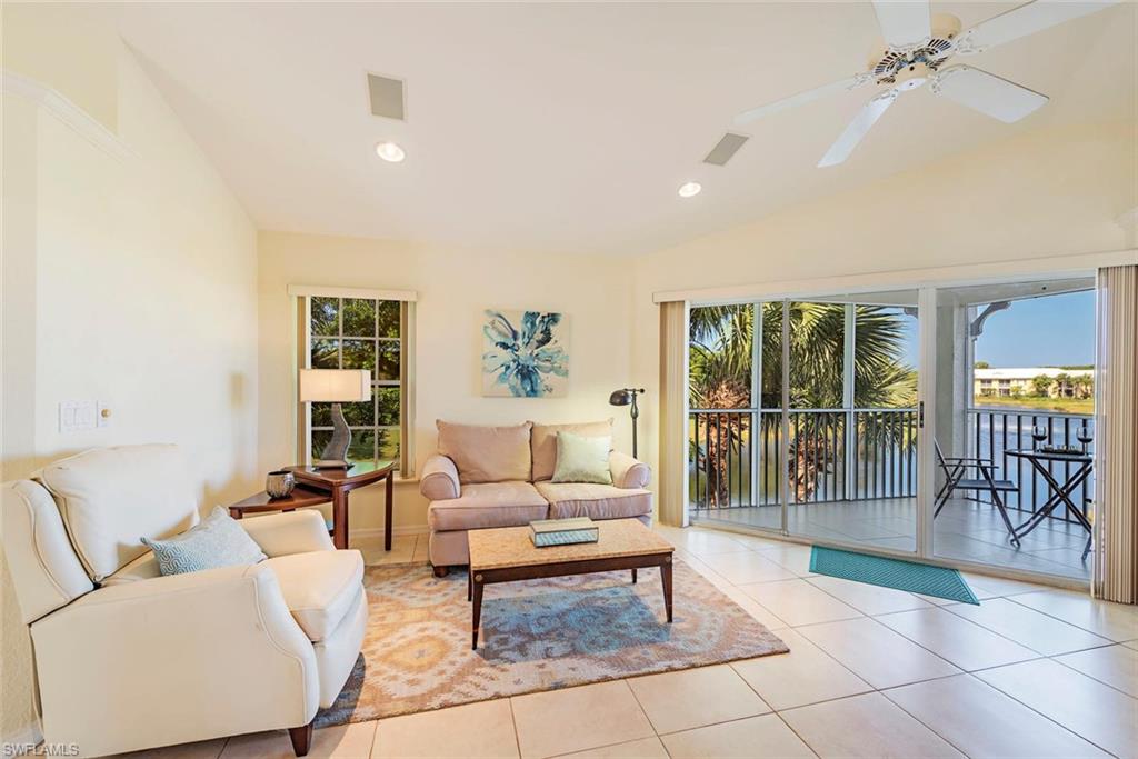 C.16230 - Very unique, premium and quiet lot.  Must-see photos of sunset on photo display.  Wow factor remodeled kitchen and two baths.  Two bedrooms and den, soaring high ceilings.  There is no building to the left side and allows for more views from side windows and privacy.  Large tile on the diagonal, master suite has slider to the patio, end unit.   Property was thoughtfully updated and resembles the popular open floor plans of today where kitchen looks out over great room and out to lake-preserve view.   Included in the master assoc. fees are: Resort pool, spa, sauna, fitness center, bocce, pickle ball, 24 hr manned guard gate at Tamiami Trail entrance, common areas, cabana bar at pool, dining, pub and clubhouse.  Low fee, amenity-rich community nearly 3 miles to beach in Collier County lesser taxes of Naples FL.  Condo fee includes: water, insurance, cable, wi fi - internet and more.