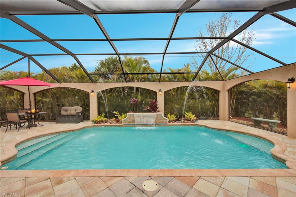 UP-AND-COMING neighborhood in Cape Coral! Excellent investment property OR upgrade your expanding family home! Tray ceilings, crown molding, and ceramic tile can be found throughout this tropical paradise home. The open floor design is ideal for entertaining guests or family fun events. The kitchen has been updated with stunning granite countertops, providing you with plenty of counter space. After a long day at work, the resort-style lanai is the perfect place to unwind with an evening beverage or relax in your heated saltwater pool.  Split bedrooms with spacious master suite with his and her walk-in closets and private lanai access. The home's exterior is surrounded by lush tropical vegetation, including fruit trees, sprinkler system, private streetlight, and partially fenced yard.  Alexa is compatible with the Wi-Fi Smart Thermostat with color touchscreen.  Shopping and restaurants are only minutes away. This lovely property is a must see – schedule your showing now!