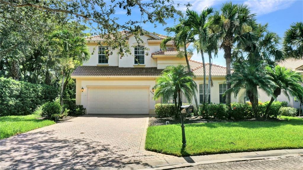Available for Season only 2027. This beautifully updated 2-story home in the resort-style premiere private club of Grandezza offers 5 full bedrooms, 2- car garage, 2.5 bathrooms & situates perfectly and privately at the end of cul-de-sac. Comes Furnished & GOLF MEMBERSHIP TRANSFERABLE! Master bedroom is located on 1st floor & includes beautifully remodeled en-suite with soaking tub along with sauna. The brick paver patio surrounds the heated pool ideal for entertaining and outdoor cooking. Electric hurricane shutters enclose the entire back of the house. Conveniently located within 1 mile of Miromar outlets, Publix, Hertz Arena & all top shopping & dining in the area.