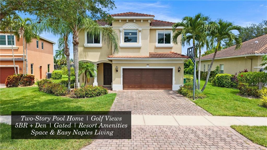 Mornings on a golf course view, evenings by your own private pool—this 2007-built residence in Valencia Country Club delivers the relaxed, resort-style rhythm that makes Naples Florida living so easy to love. With five bedrooms plus a den across nearly 3,100 square feet, this upgraded home gives growing families and entertainers room to spread out and settle in.
Inside, a split-bedroom floor plan offers privacy and flow across two thoughtfully designed stories. Tile and vinyl flooring run throughout for effortless upkeep, while the kitchen comes equipped with a pantry, electric cooktop, and full appliance suite. The spacious primary suite features a walk-in closet and a spa-style bath with dual sinks and a separate tub and shower. A dedicated den-study adds flexibility for a home office, playroom, or quiet retreat, and walk-in closets and modern conveniences round out the comfortable interior.
Out back, the below-ground concrete pool overlooks serene golf course and landscaped views, creating a private oasis on a well-kept lot. A paver driveway and attached two-car garage add curb appeal and everyday function.
Additional features include a tile roof, central electric heating and cooling, automatic sprinkler irrigation, a security system, and manual storm shutters for peace of mind.
Residents of this gated, golf-course community enjoy a clubhouse, community pool, fitness room, billiards, theater, and sidewalks made for evening strolls. You're minutes from Big Corkscrew Island Regional Park, Great Wolf Lodge, shopping, dining, and healthcare, with easy access to major roads and the Gulf beaches beyond.
Experience this Naples retreat in person