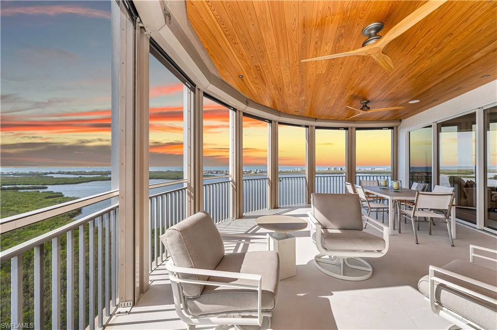 An extraordinary, rarely available total remodel—masterfully crafted by a premier Nantucket builder—this residence embodies sophistication and refinement at every turn. Sleek 42" porcelain tile flooring sets the tone, complemented by an abundance of recessed lighting and linear air diffusers that create a modern, gallery-like ambiance. The chef’s kitchen is a showpiece, featuring wonderful quartz countertops, a Sub-Zero refrigerator tower, a Subzero freezer tower, Subzero wine tower. 2 dishwashers. Wolf ovens and cooktops, and designer fixtures that exude elegance. Spa-inspired baths showcase extraordinary finishes, with a dramatic Gulf-view walk-in shower, a freestanding soaking tub, and bespoke custom closets that marry beauty with function.
   From the 18th-floor, south-facing lanai, enjoy panoramic vistas that sweep across the skyline to Naples and capture magnificent Gulf sunsets. A true extension of the living space, the oversized lanai is appointed with motorized screens and shutters, as well as a hand-crafted cypress ceiling—an exquisite private retreat with unmatched views, unobstructed by neighboring towers.
Designed to live like a private estate yet with all the ease, safety, and security of a luxury high-rise, this 4,482-total square-foot residence (as per developer’s brochure) welcomes you through a dramatic gallery entrance opening to walls of glass and endless Gulf horizons. With three ensuite bedrooms, a powder bath, and a private study overlooking the water, the layout is both functional and indulgent. Two premium second-level parking spaces keeps your cars high and dry, plus private storage unit.
   Arrive at Horizons through a tree-lined, paver drive leading to its elevated tower presence. Residents enjoy a host of refined amenities, including newly redesigned social and card rooms, a resort-style geothermal pool and spa (cooled in summer, heated in winter), fitness center, massage room, and two guest suites for family and friends. The experienced on-site manager ensures seamless service, while terraces throughout the tower perch dramatically over Estero Bay—where dolphins and wildlife create a living panorama.
   Set within the prestigious gates of Bonita Bay, residents enjoy a lifestyle unlike any other. The community’s brand-new private beach club on the Gulf of Mexico is easily accessed via resident shuttle. Twelve miles of walking trails. three parks. Full-service 400-slip marina. Optional membership in the Bonita Bay Club offers access to five championship golf courses, 15 pickleball courts, 12 tennis courts, and a 29,000-square-foot state-of-the-art fitness center featuring Pilates, spin, TRX, and more. The full-service spa includes massage, facials, hair, nail treatments.
   When it comes to luxury towers in Southwest Florida, Horizons Residence 1801 at Bonita Bay stands alone—an incomparable offering for the most discerning buyer seeking the perfect blend of sophistication, lifestyle, and Gulf-front grandeur.