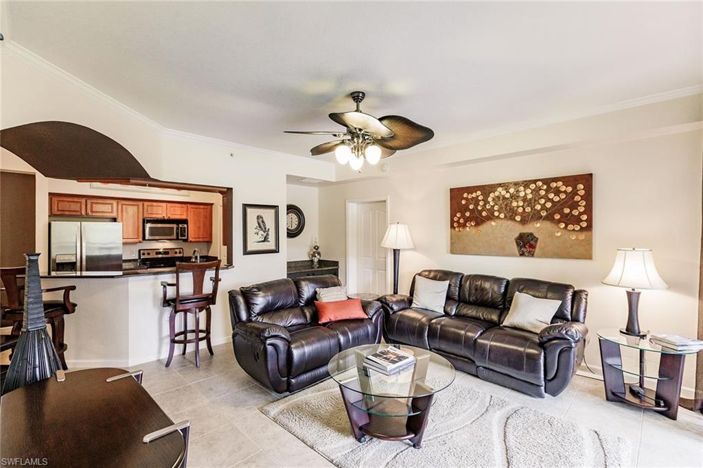 Beautiful turnkey furnished lakefront residence with a gorgeous sunny lanai overlooking the quiet lake and scenic fountain. Included with this fully furnished two bedroom condominium is an attached garage and additional storage unit. Outstanding value being sold as-is, move in ready. The first floor location is very convenient. Pet friendly community with fantastic association, pool, hot tub, fitness center and clubhouse. Located in one of the area’s finest school districts. Come live the Naples dream.