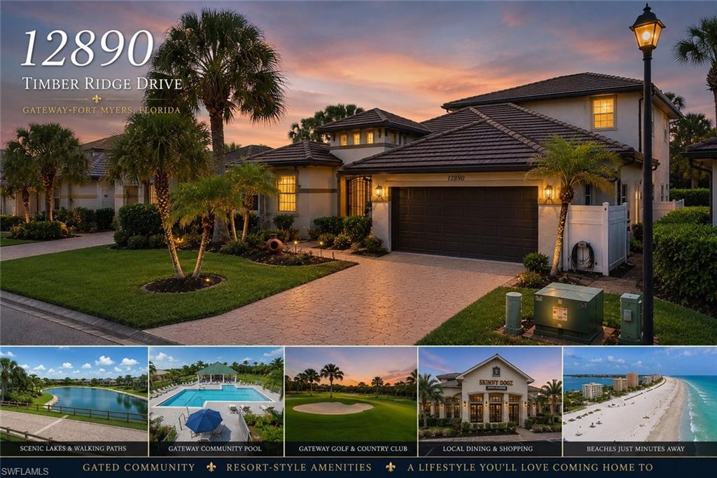 Built by renowned luxury builder WCI and located in Timber Ridge, one of Gateway’s most sought-after neighborhoods, this beautifully upgraded home offers a rare combination of lifestyle, convenience, and value. Extensively updated with new HVAC (2026), new water heater, fresh interior and exterior paint, plantation shutters with a lifetime warranty, hurricane window tint, updated fixtures, pre-inspection + Blink WiFi security, this residence delivers peace of mind and refined comfort.

As the only neighborhood in Gateway with natural gas service and no flood insurance requirement, Timber Ridge remains one of the area’s most desirable places to call home. Just 8.5 miles from Southwest Florida International Airport, location is ideal for frequent travelers, seasonal residents, aviation professionals, and anyone who values easy access for business or visiting family and friends.

Imagine hopping on your golf cart and heading to dinner, a local brewery, the golf course, community pool, dog park, or miles of scenic walking trails throughout Gateway. Residents enjoy beautifully maintained, well-lit streets and pathways perfect for morning walks and evening bike rides, highly sought-after schools, and a true sense of community. The nearby community pool offers a resort-style experience without the ongoing expense and maintenance of private ownership. Everyday conveniences, including a neighborhood pharmacy and gas station, are just moments away.

Sports enthusiasts will appreciate being minutes from JetBlue Park—“Fenway South,” the spring training home of the Boston Red Sox. When it’s time for a beach day, Fort Myers Beach, Sanibel Island, Bonita Beach, and Barefoot Beach are all within easy reach.

Inside, the thoughtfully designed floor plan offers exceptional space and flexibility. The kitchen serves as the heart of the home with natural gas, updated appliances, abundant counter space, breakfast bar seating, a large walk-in pantry, and seamless flow into the main living areas. A dedicated butler’s pantry and buffet area provide even more functionality for entertaining.

The oversized owner’s suite is a true retreat featuring direct lanai access, abundant natural light, a spacious walk-in closet, and a spa-inspired bath with dual vanities, walk-in shower, and soaking tub. Also on the main floor are two additional bedrooms and a guest bath featuring a spacious tub and linen closet.

Upstairs, the expansive loft is currently used as an office and billiards lounge but could easily serve as a media room, fitness space, homeschool area, or guest retreat.

Outdoor living is equally impressive with a custom tiki hut engineered to withstand winds up to 155 mph, a relaxing outdoor fountain, professional landscaping, decorative concrete curbing, and low-maintenance rubber mulch designed for year-round curb appeal.

The oversized tandem garage provides exceptional flexibility with room for multiple vehicles, golf cart, lawn equipment, or storage.