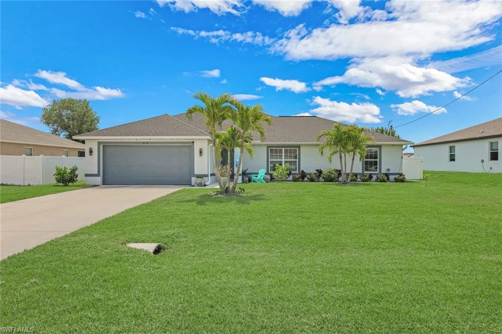 Welcome to this beautiful home, built in 2023, perfectly designed for comfortable family living in a desirable residential area of Cape Coral. This inviting residence features a bright and efficient open split-bedroom floor plan that lives larger than its stated square footage. Enjoy tile plank flooring throughout, vaulted ceilings, and an abundance of natural light that creates a warm and welcoming atmosphere. The sliding doors are leading to a generously sized, covered and screened lanai, complete with an oversized 13’ x 30’ heated saltwater pool — the perfect private retreat for year-round relaxation and entertaining. The fully fenced backyard offers ample space for gardening, children, and pets to play safely. Ideally suited for families, this home is located within walking distance to schools and daycare facilities. Everyday conveniences are just minutes away, with shopping options such as Aldi, Farmer Joe’s, and Publix reachable within a 2–3 minute drive. Situated in a quiet and well-established neighborhood in Southwest Cape Coral, the property offers a peaceful residential setting while still providing convenient access to main roads, local parks, dining, and everyday services. This location is ideal for those seeking a relaxed lifestyle without sacrificing proximity to essential amenities. Enjoy peace of mind with no flood zone designation, no history of flooding. 
This is truly the perfect family home combining comfort, convenience, and modern Florida living.