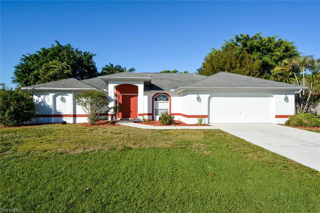 Are you looking for a four (4) bedroom pool home close to Cape Coral restaurants, schools and stores and easy access to Fort Myers? This is the house for you! This home is situated on a triple lot (15,000 sq. ft) across from waterfront homes and has the water and sewer assessments paid. If you like to entertain or just need room for the family to enjoy spending time together, the large open family room is just want you will want. The split floor plan separates the master bedroom and bath from the pool bath and the three bedrooms. As an added benefit all bedrooms have walk in closets.  How about a sitting room to enjoy checking your emails away from the family....this house has that too. As an added benefit the yard is fenced on 3 sides and ensures privacy for your pool and lanai areas. There is a good size laundry room with a washer and dryer that is included and a utility sink.Other features are a new automatic garage door and new air conditioner unit and and a highly motivated seller. Seller to offer $5000 credit towards roof replacement with acceptable offer.